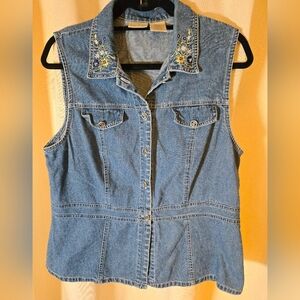 Bobbie Brooks Vintage Blue Denim Vest Peplum Embroidered